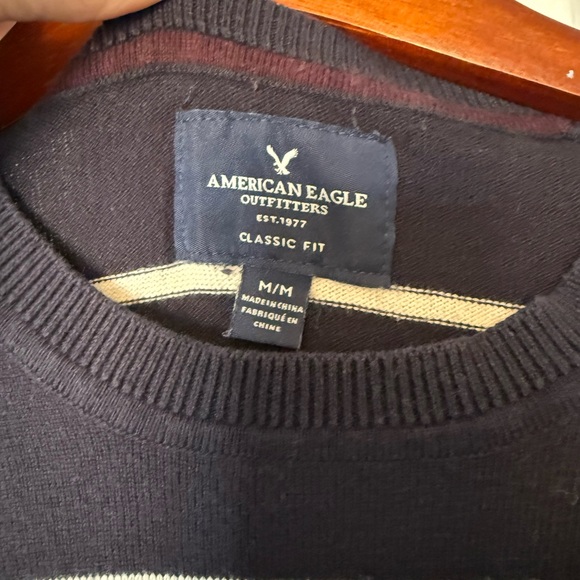 American Eagle Vintage Classic Women’s Navy Striped Sweater 100% Cotton Size M - Picture 2 of 6